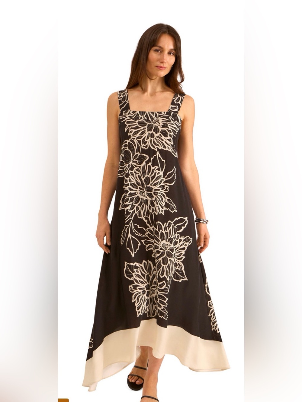 NWT Sleeveless Black Maxi Dress with Cream Floral Print